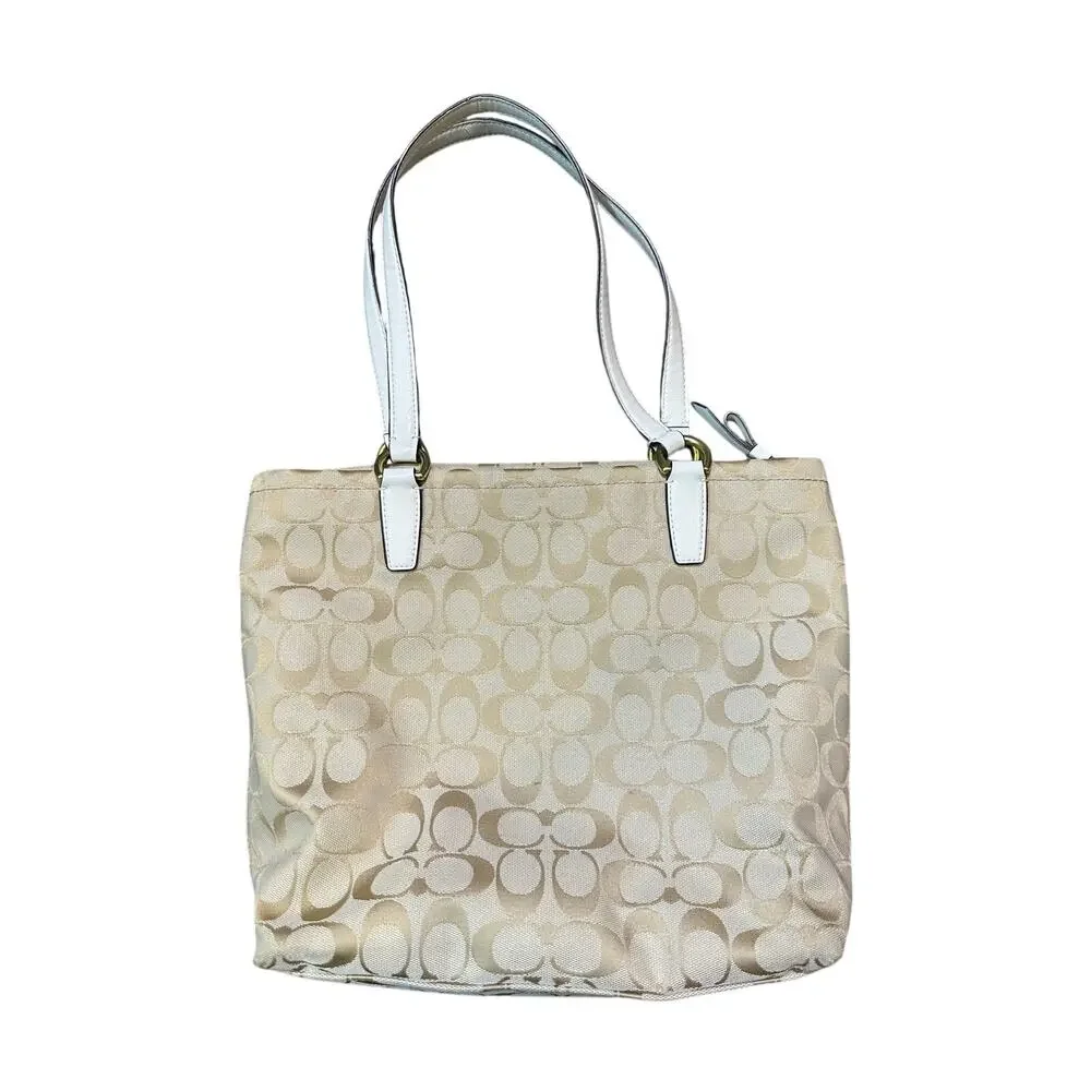Coach Signature C Tan Tote Bag with Zipper Closure F28504